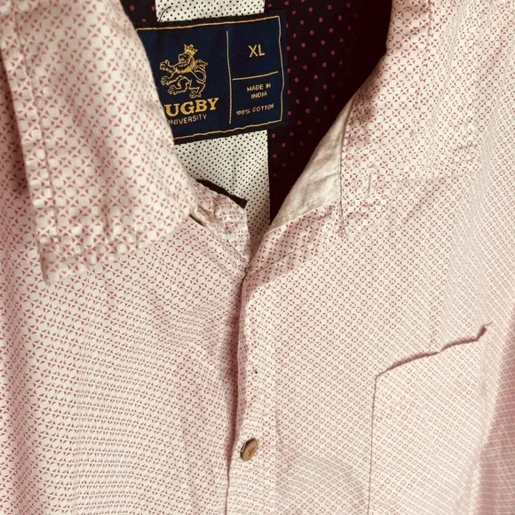 Rugby University Men's Pink & White Geometric Short Sleeve Button Down Shirt - Picture 5 of 10